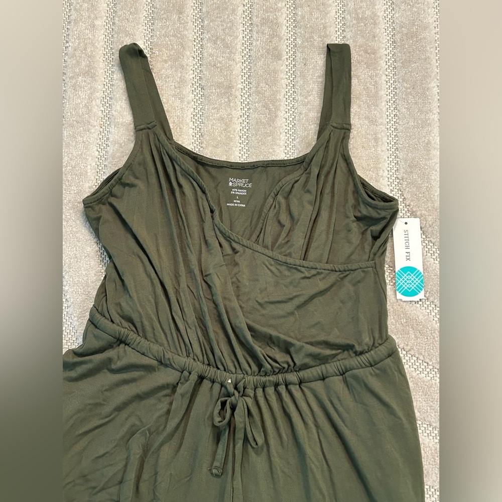 NWT Market & Spruce Sierra Knit Cropped Jumpsuit in Olive - L Petite - Picture 3 of 13